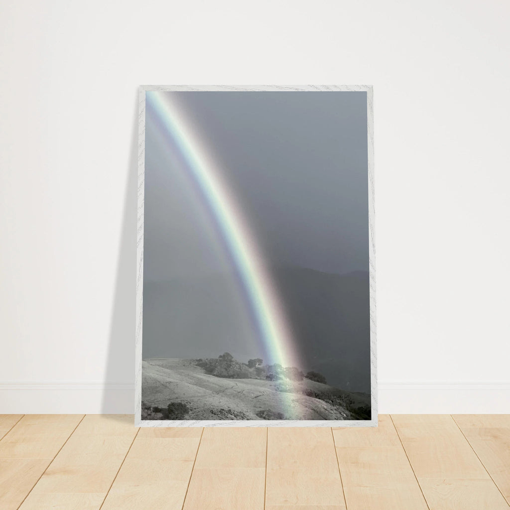 Black and white framed poster of a summer storm rainbow in California Central Coast from the My Store travel collection, 15x20 cm print.