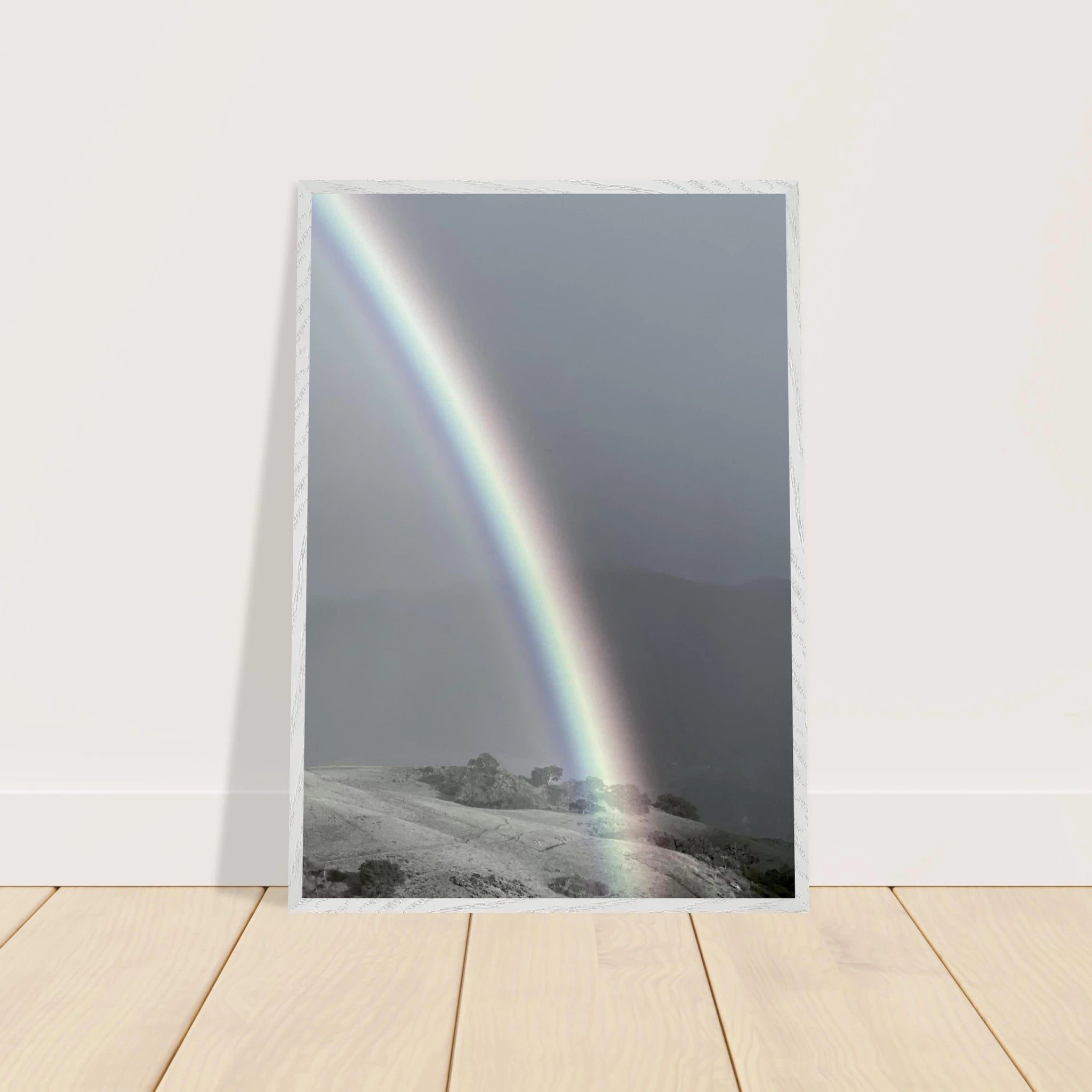 Black and white mounted framed poster of Post Summer Storm Rainbow in California Central Coast, part of My Store's travel collection.
