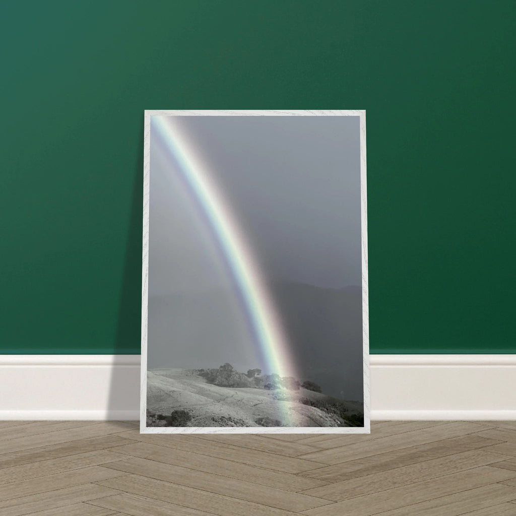Black and white mounted framed poster of a rainbow after summer storm in California Central Coast, part of My Store's travel collection.