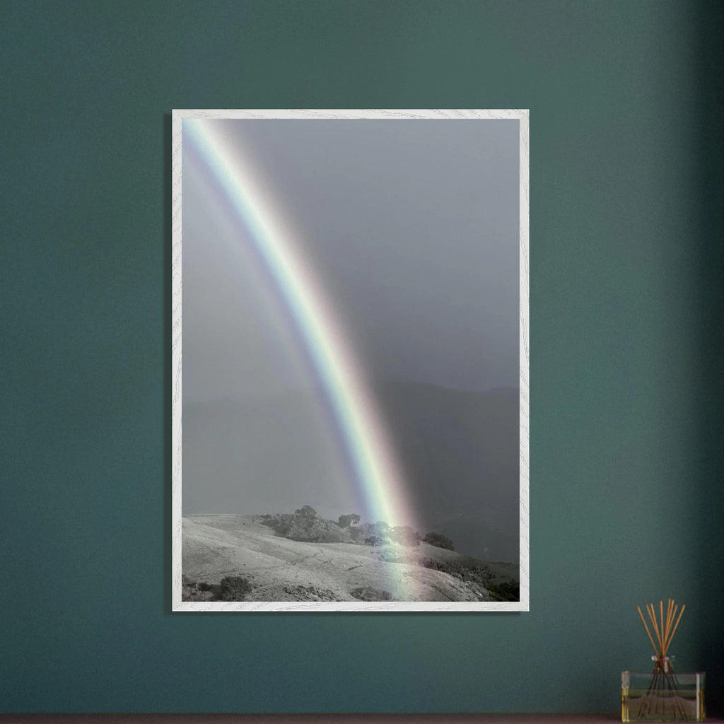 Black and white mounted framed poster of a post-summer storm rainbow in California Central Coast, part of My Store's Travel Collection.