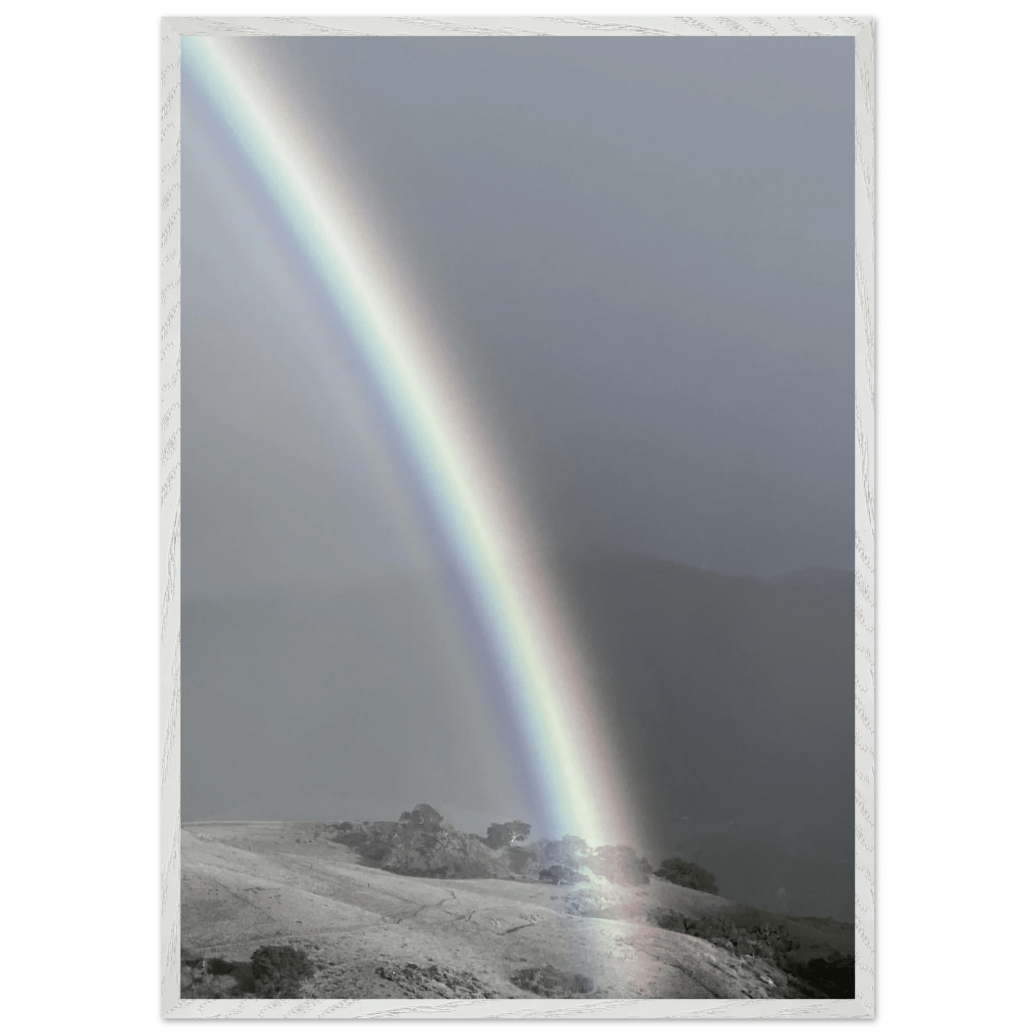 Black and white mounted framed poster of a rainbow after summer storm in California Central Coast, part of My Store's travel collection.