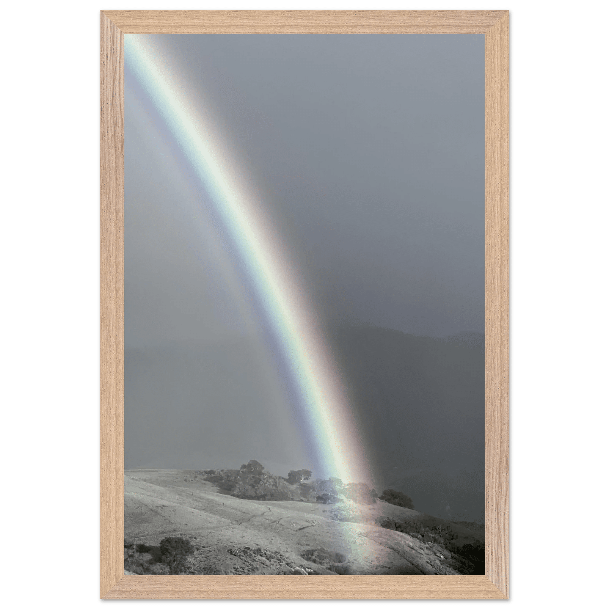 Black and white mounted framed poster of post-summer storm rainbow in California Central Coast, part of My Store's travel collection.
