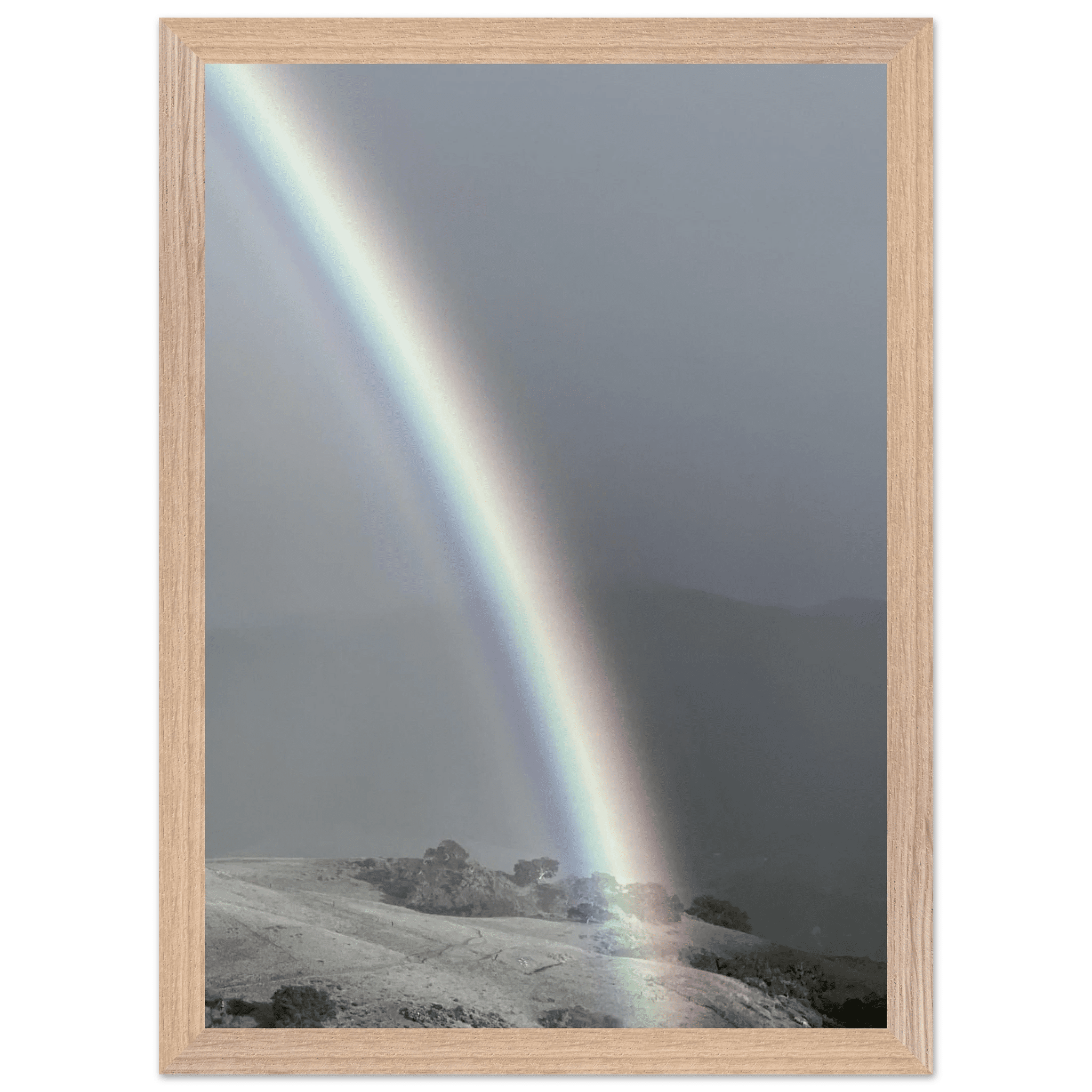 Black and white mounted framed poster of a rainbow after summer storm in California Central Coast, part of My Store's travel collection.