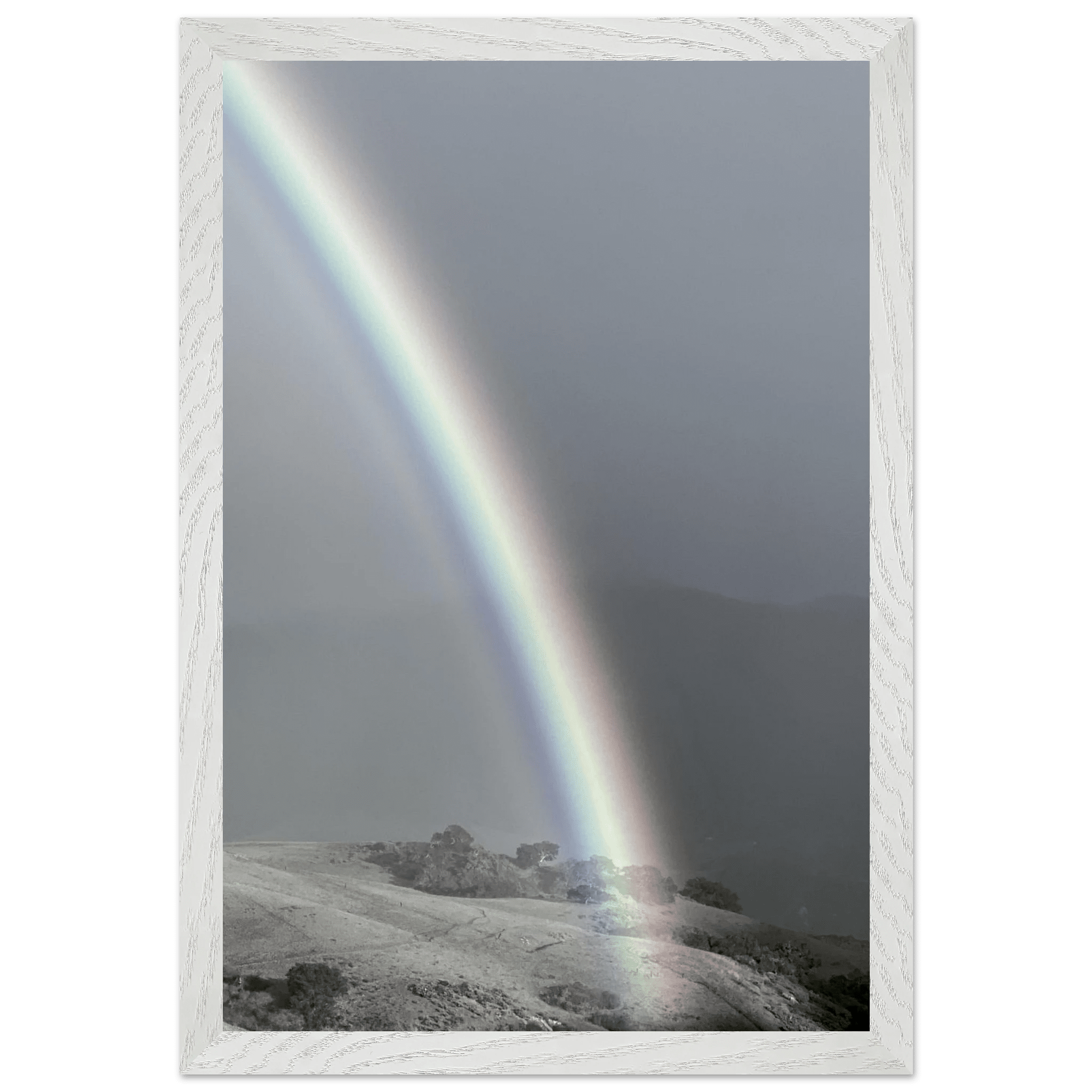 Black and white mounted framed poster of Post Summer Storm Rainbow in California Central Coast, part of My Store's travel collection.