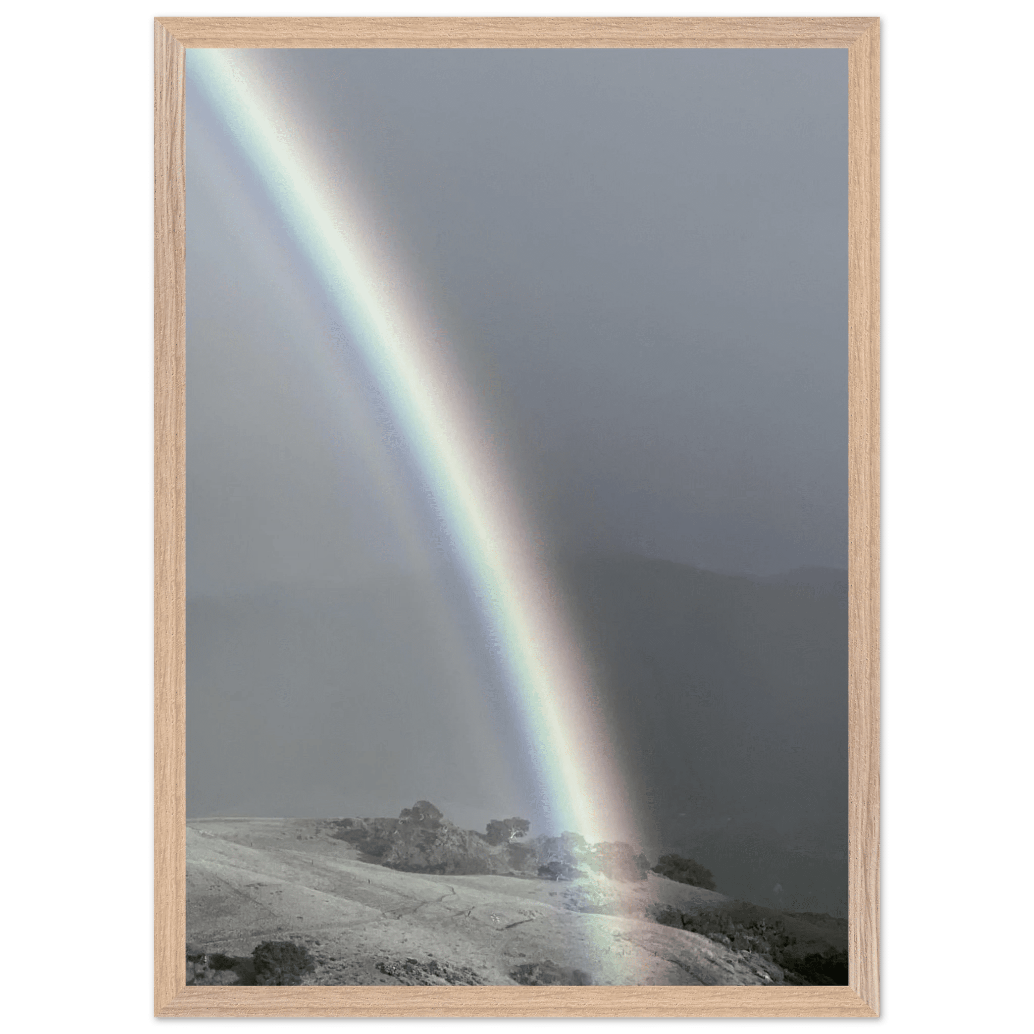 Black and white mounted framed poster of a rainbow after summer storm in California Central Coast, part of My Store's travel collection.
