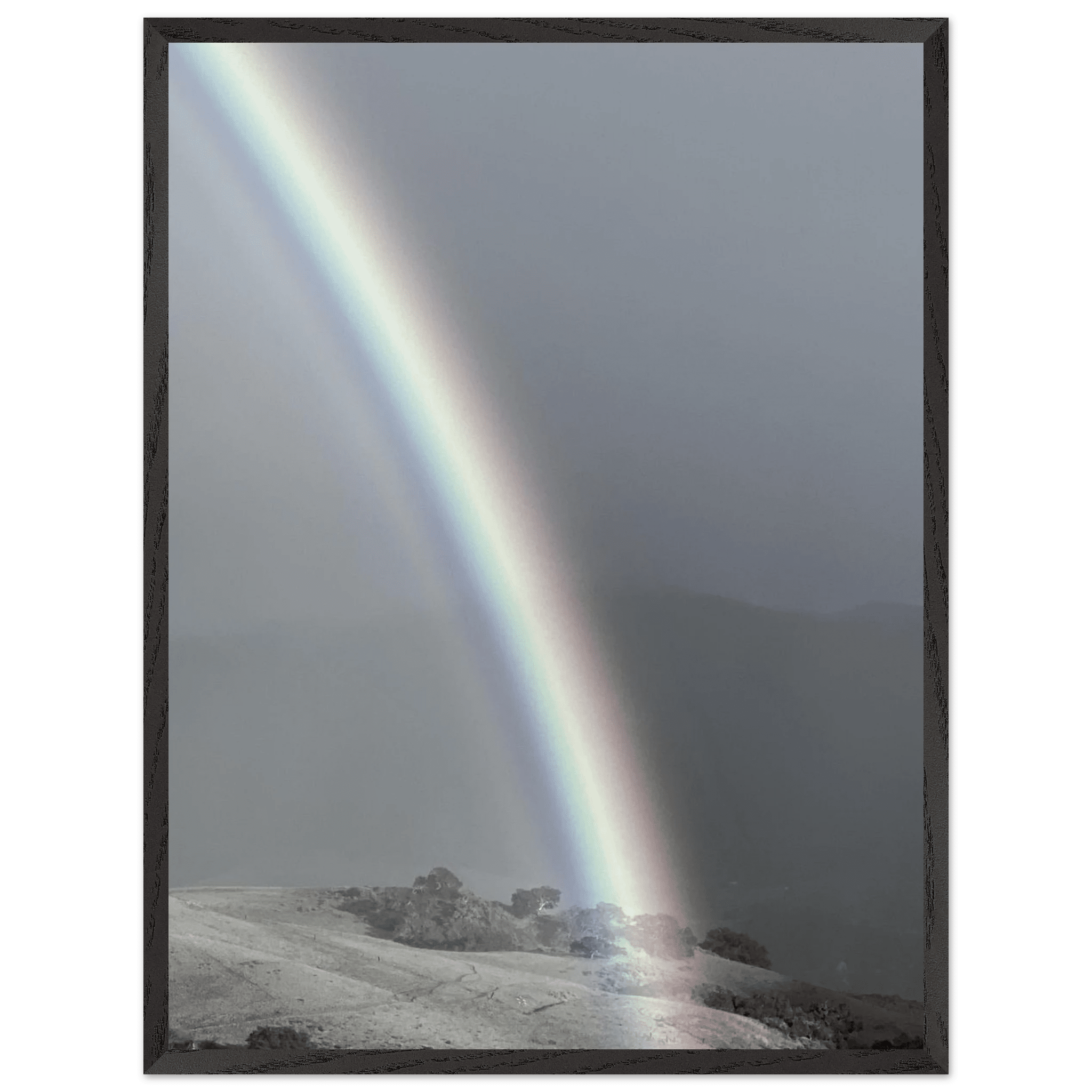 Black and white mounted framed poster of the Post Summer Storm Rainbow in California Central Coast, part of the Black & White Travel Collection.