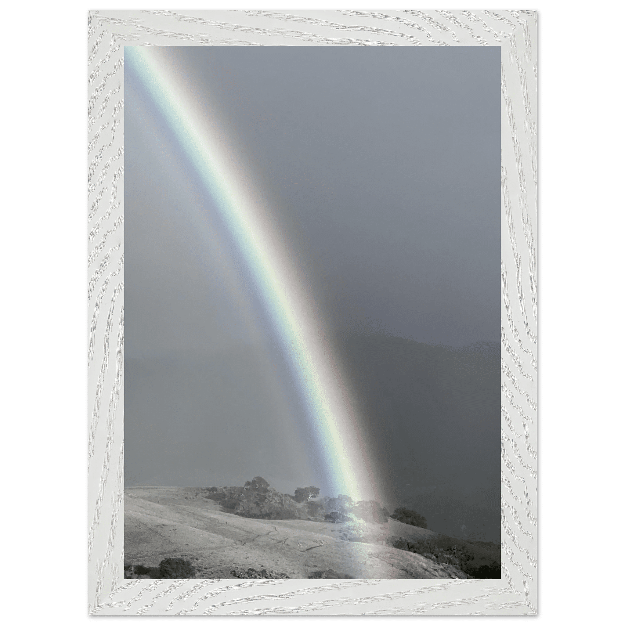 Black and white mounted framed poster of a rainbow after summer storm in California Central Coast, part of My Store's travel collection.