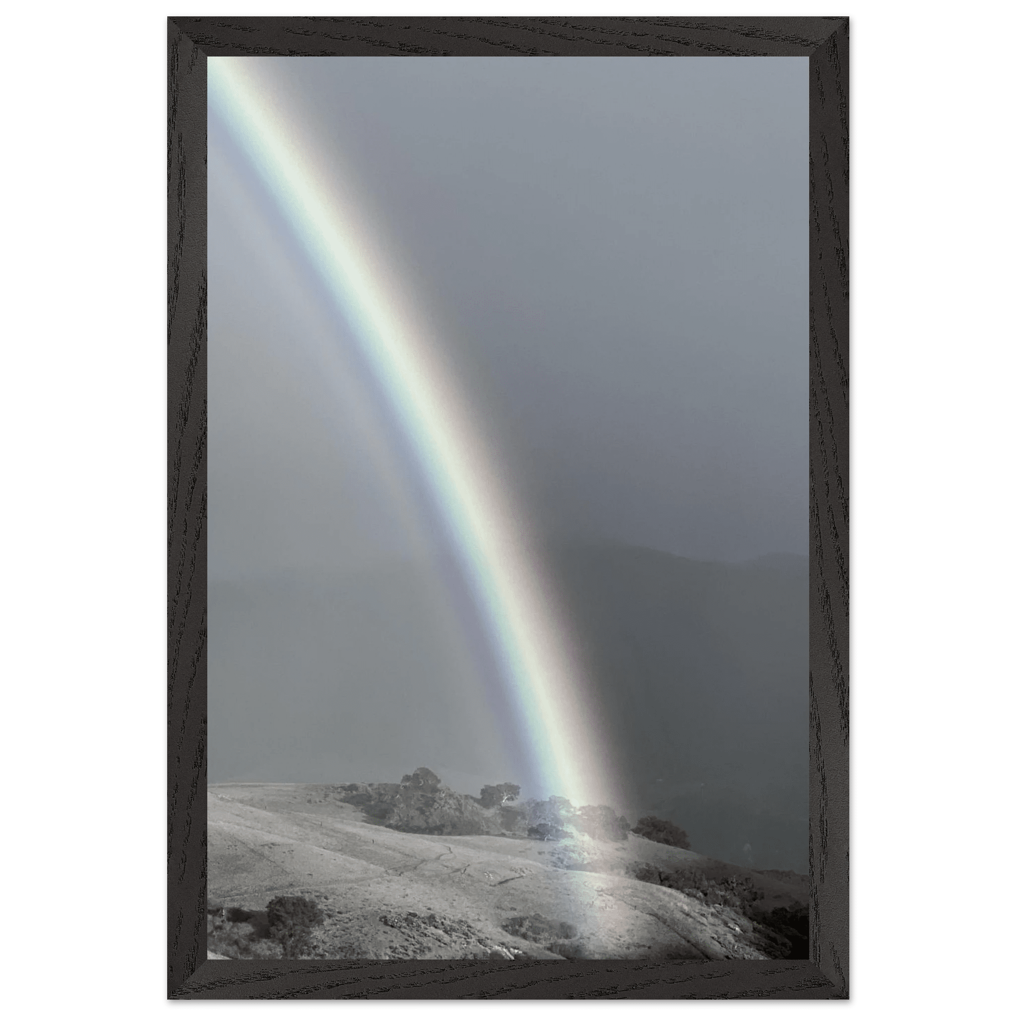 Black and white mounted framed poster of a rainbow over California Central Coast from the My Store travel collection, studio edition.