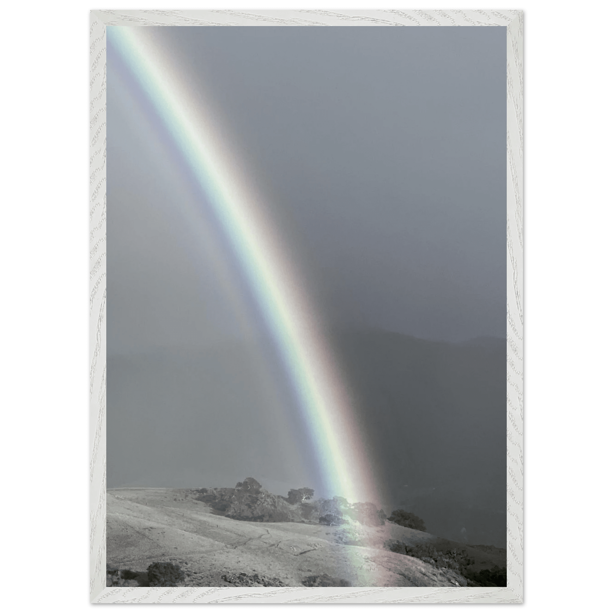 Black and white mounted framed poster of a rainbow after summer storm in California Central Coast, part of My Store's travel collection.
