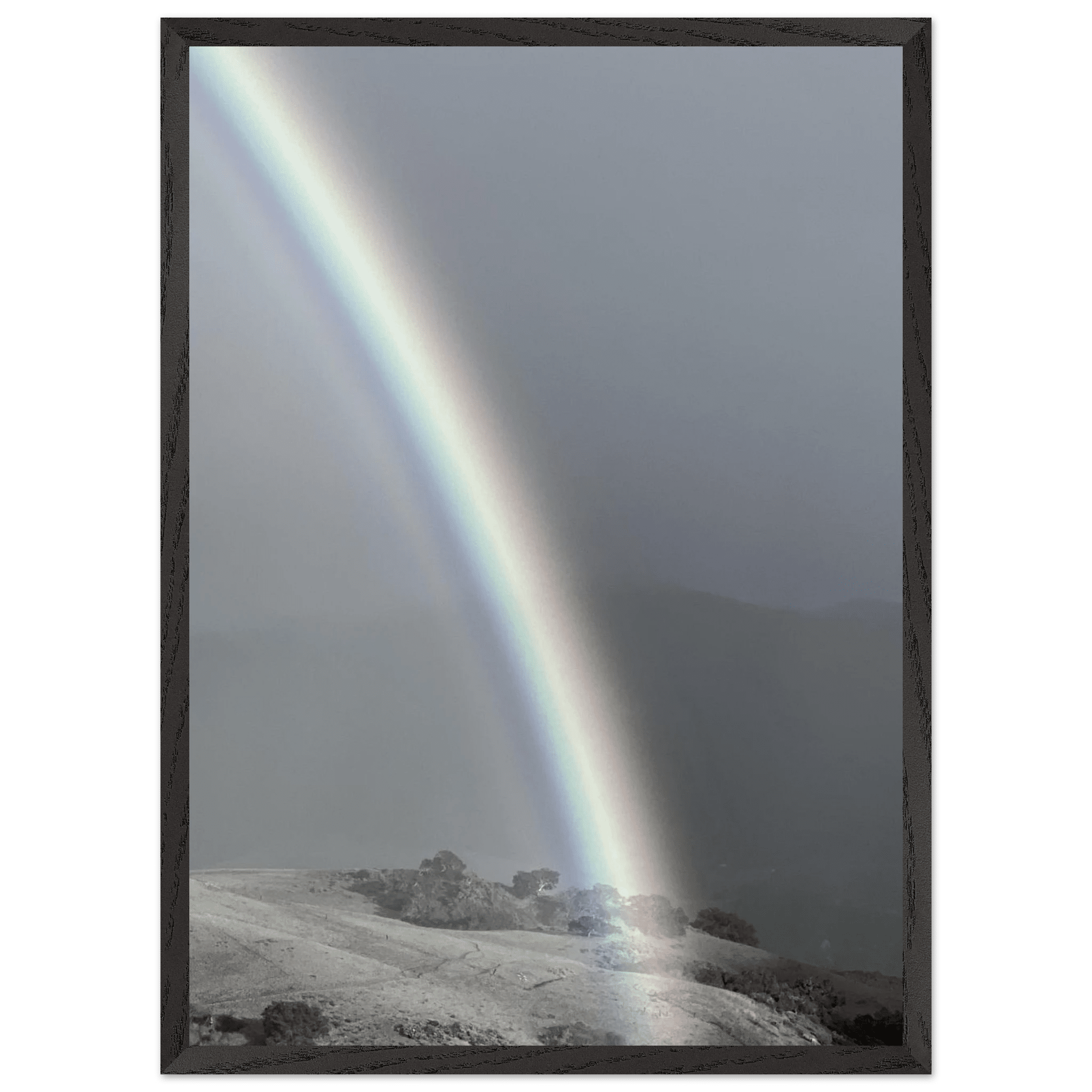 Black and white mounted framed poster of a rainbow after summer storm in California Central Coast from My Store's travel collection.