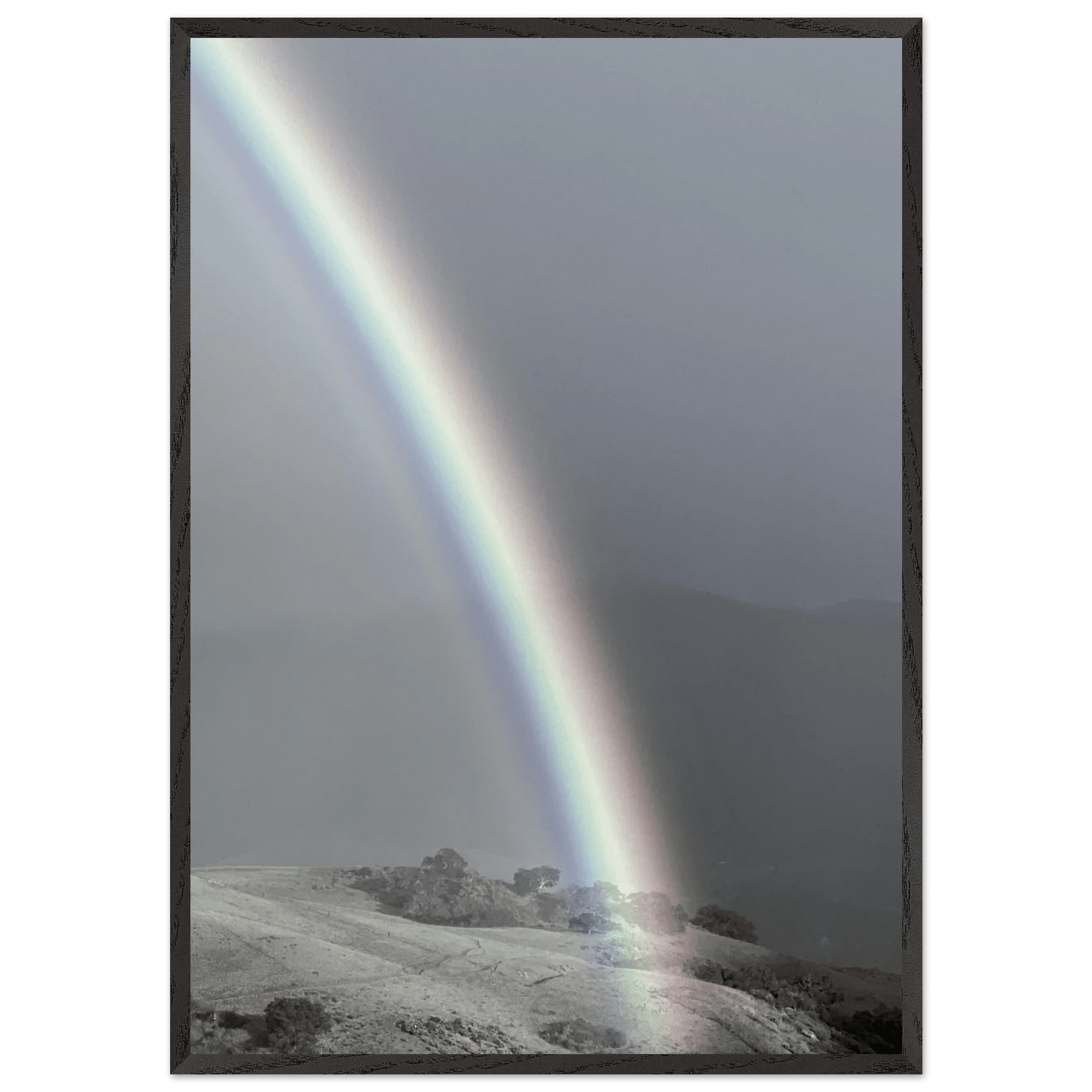 Black and white mounted framed poster of a post-summer storm rainbow in California Central Coast, part of My Store's travel collection.