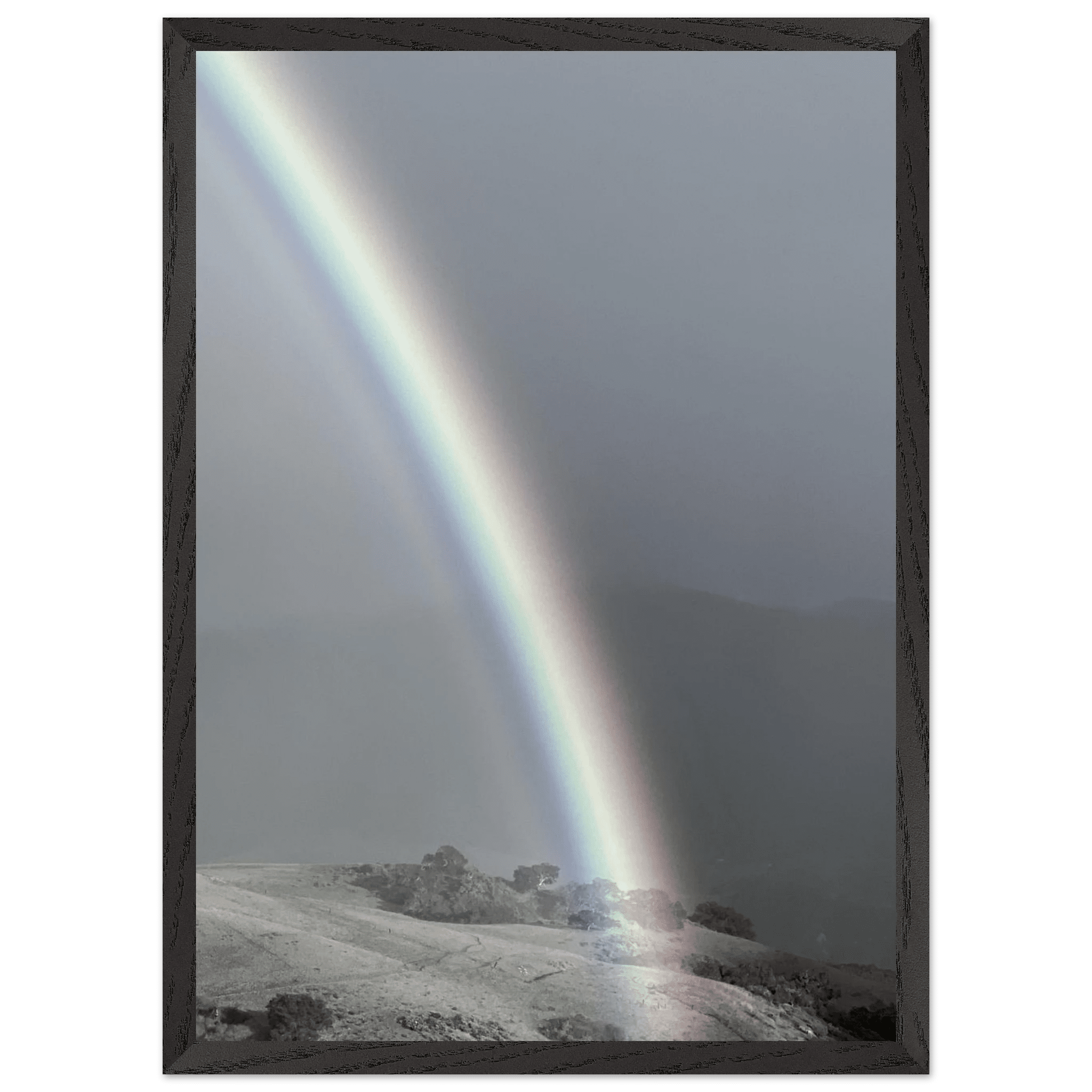 Black and white mounted framed poster of a rainbow after summer storm in California Central Coast, part of My Store's travel collection.