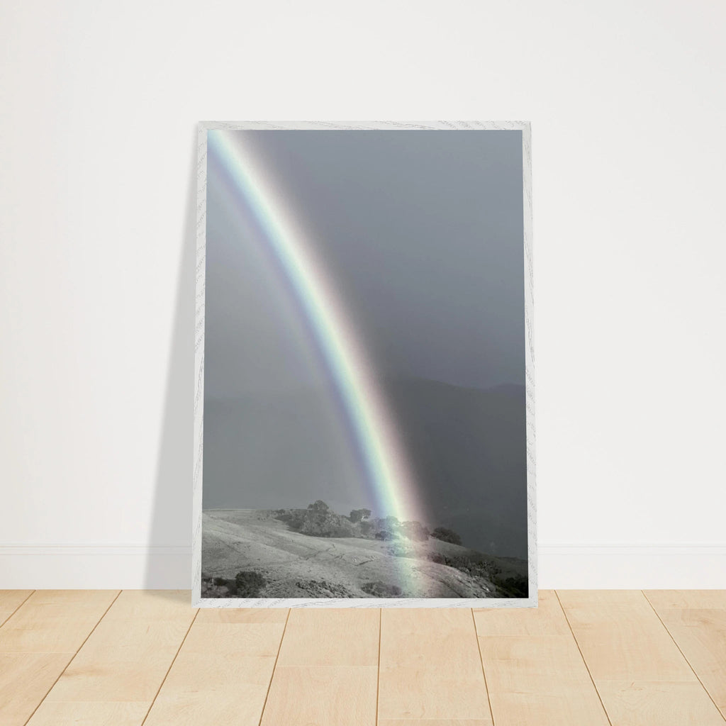 Black and white mounted framed poster of a rainbow after summer storm in California Central Coast, part of the My Store travel collection.