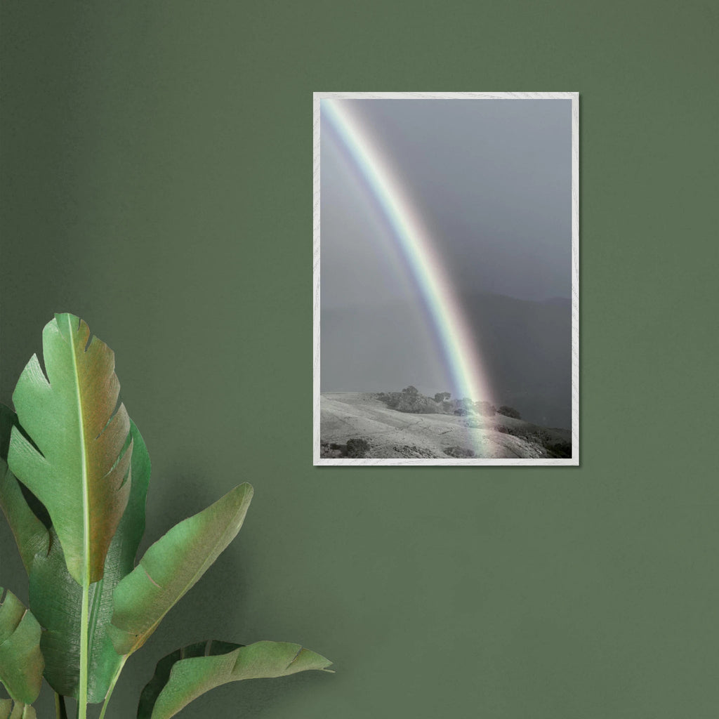 Black and white mounted framed poster of a rainbow after summer storm in California Central Coast, part of My Store's travel collection.