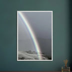 Black and white mounted framed poster of a rainbow after a summer storm in California Central Coast, part of the Black & White Travel Collection.