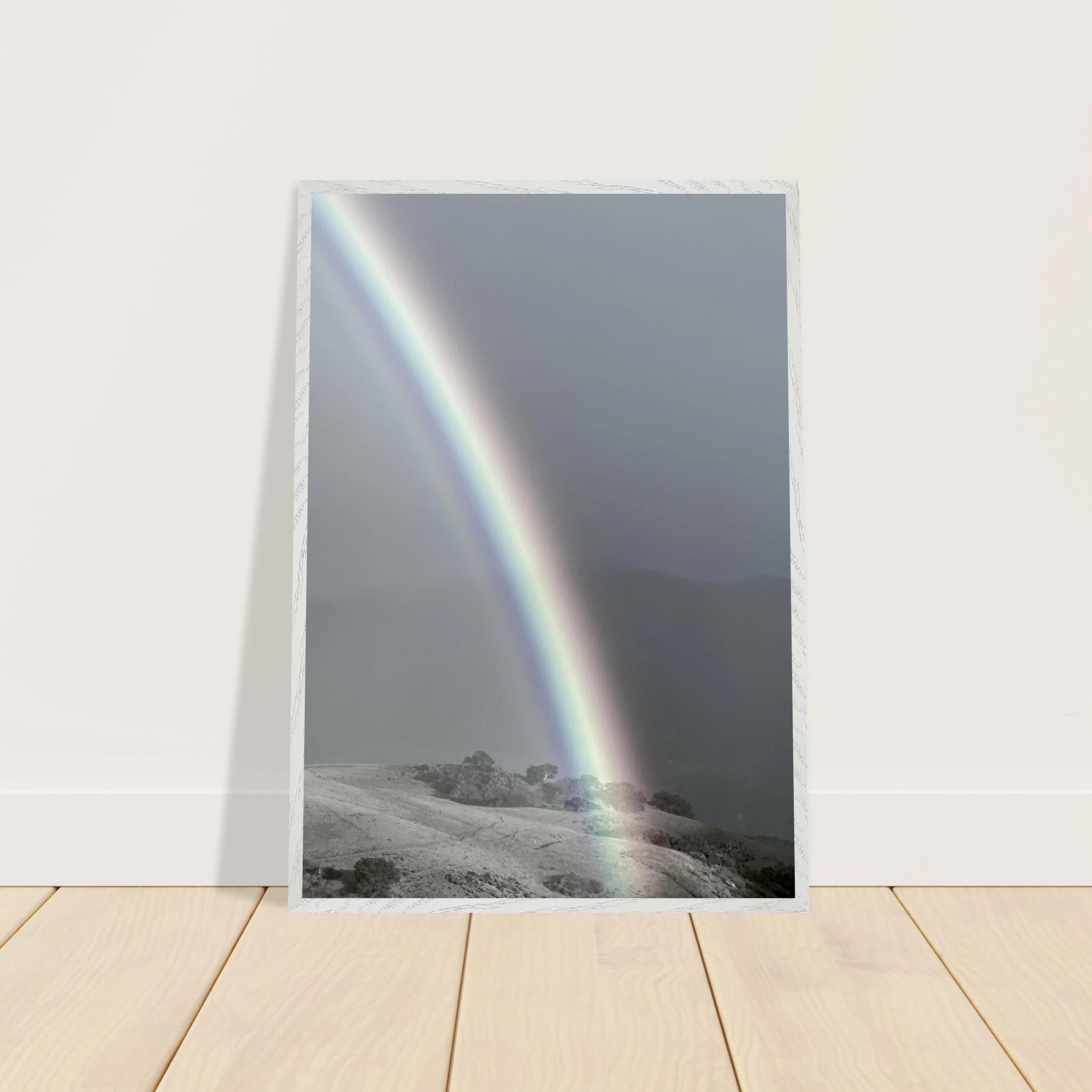 Black and white mounted framed poster of a rainbow after summer storm in California Central Coast, part of the My Store travel collection.