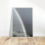Black and white mounted framed poster of a rainbow post-summer storm in California Central Coast, part of the Black & White Travel Collection.