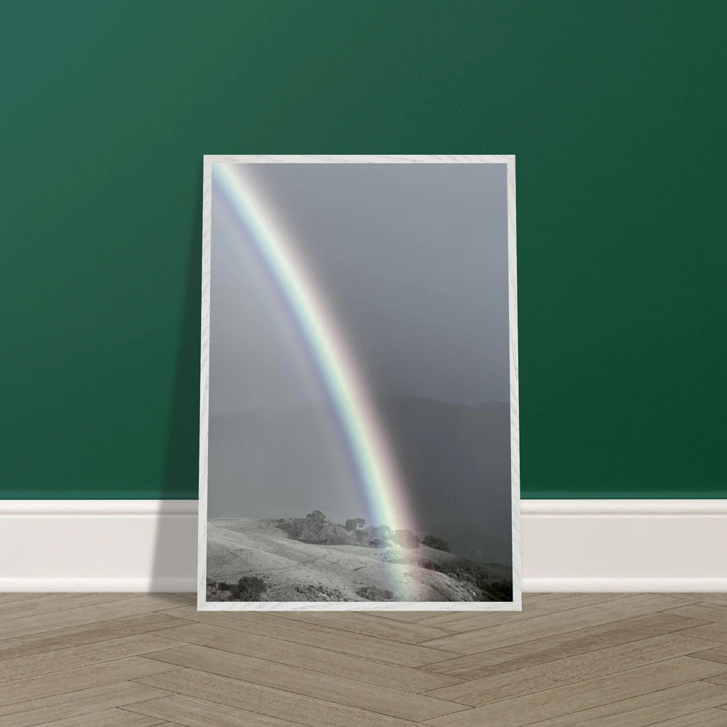 Black and white mounted framed poster of Post Summer Storm Rainbow in California Central Coast, part of My Store's Travel Collection.