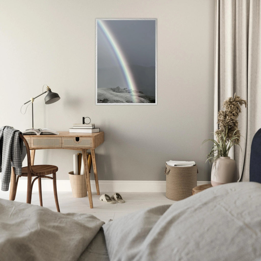 Black and white mounted framed poster of a rainbow after summer storm in California Central Coast, part of the My Store travel collection.