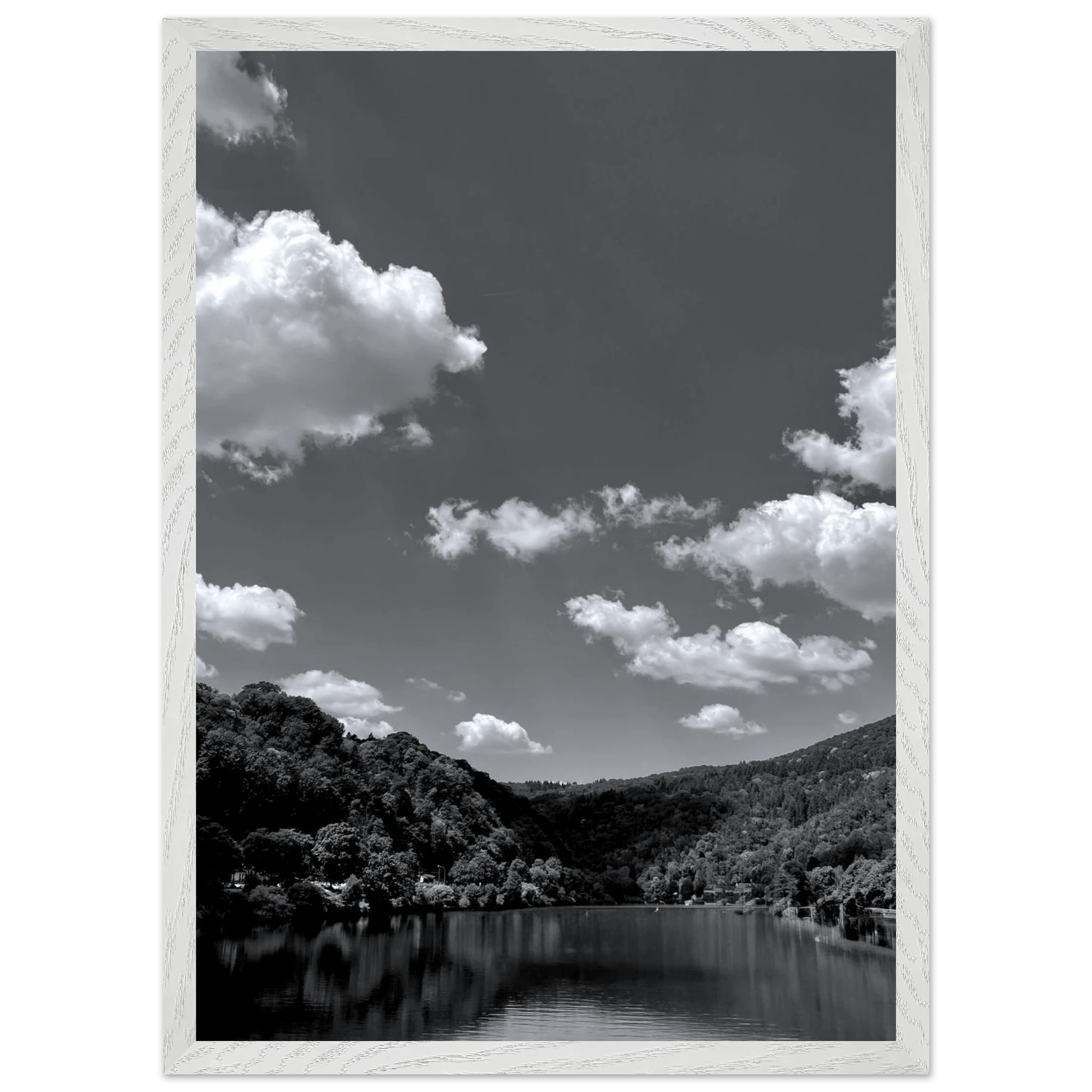 Black and white mounted framed poster of a German river view, part of the Studio Edition Black & White Travel Collection.