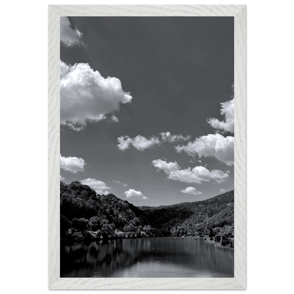 Black and white mounted framed poster of a German river view, part of the Studio Edition travel collection, 15x20 cm print.