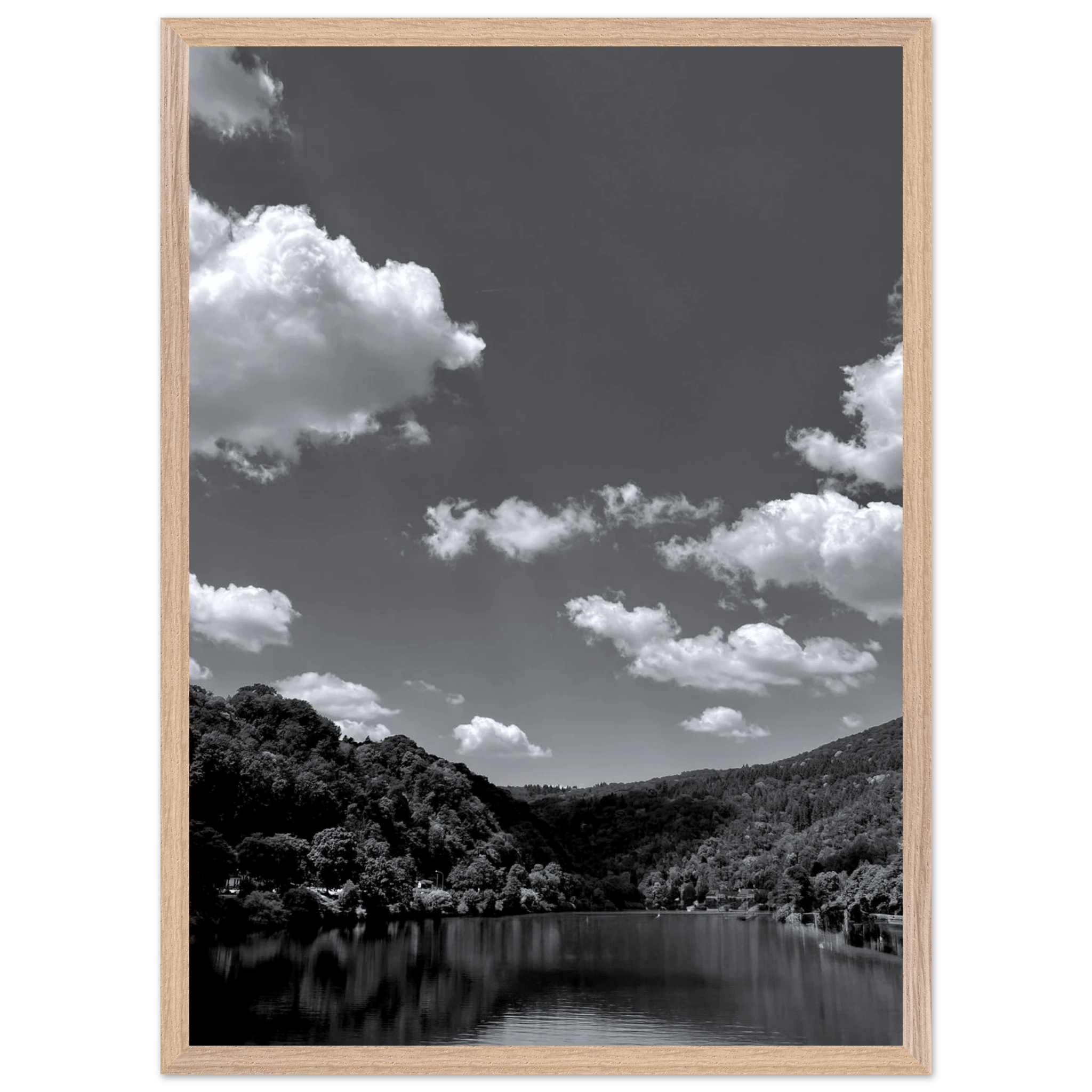 Black and white mounted framed poster of a German river view from the My Store travel collection, studio edition, spring 2026.