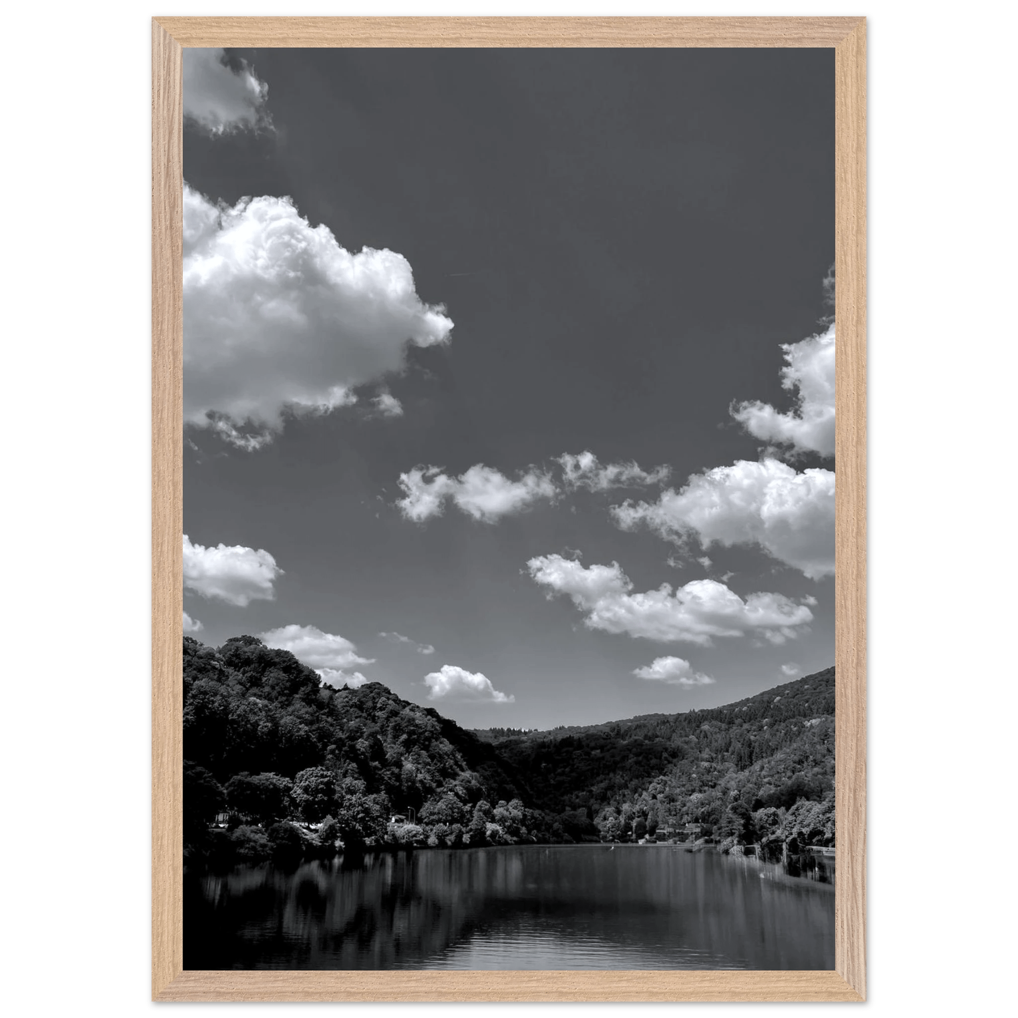 Black and white mounted framed poster of a German river view, part of the Studio Edition travel collection, 15x20 cm print.