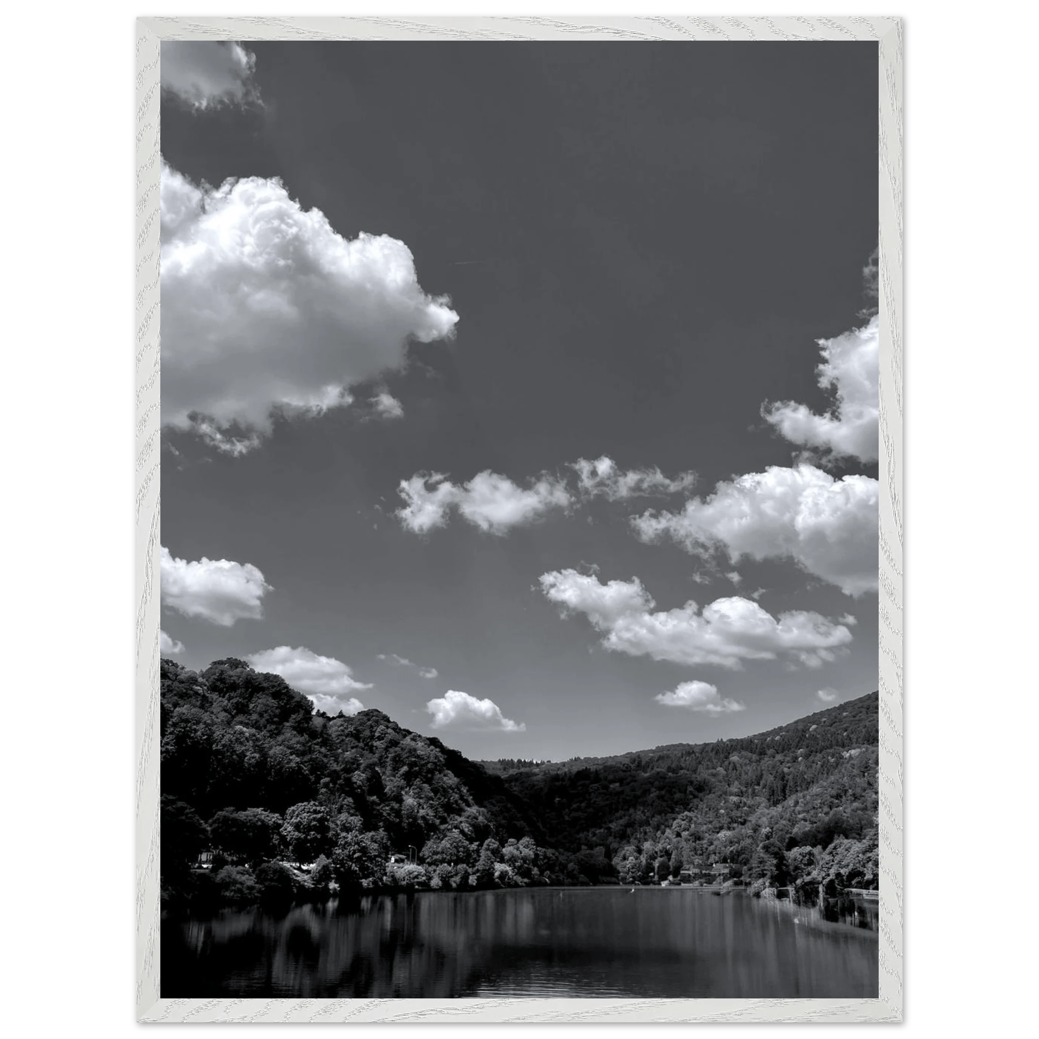 Black and white mounted framed poster of a scenic German river view, part of the travel collection studio edition.