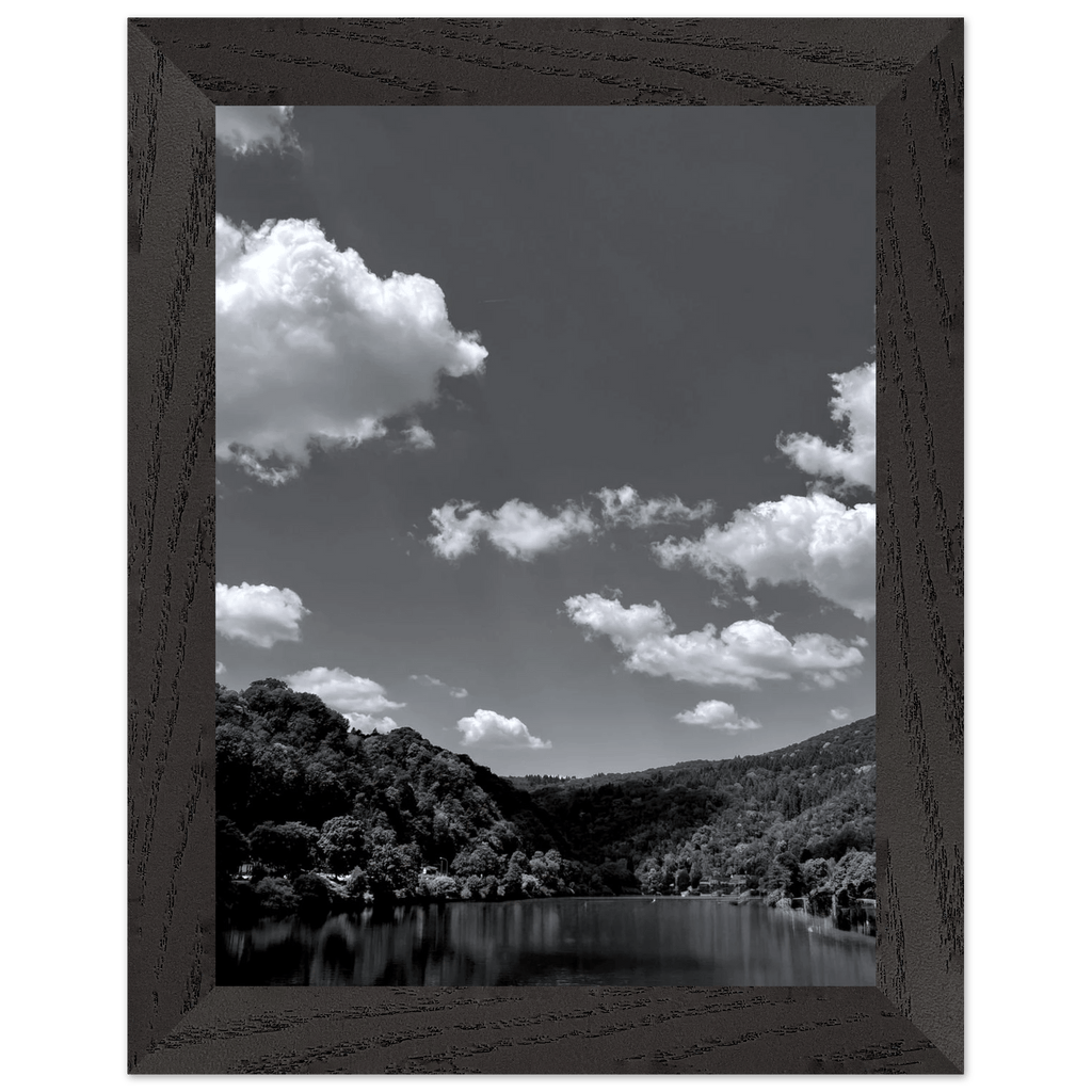 Black and white mounted framed poster of a German river view, 15x20 cm print from the Studio Edition travel collection.