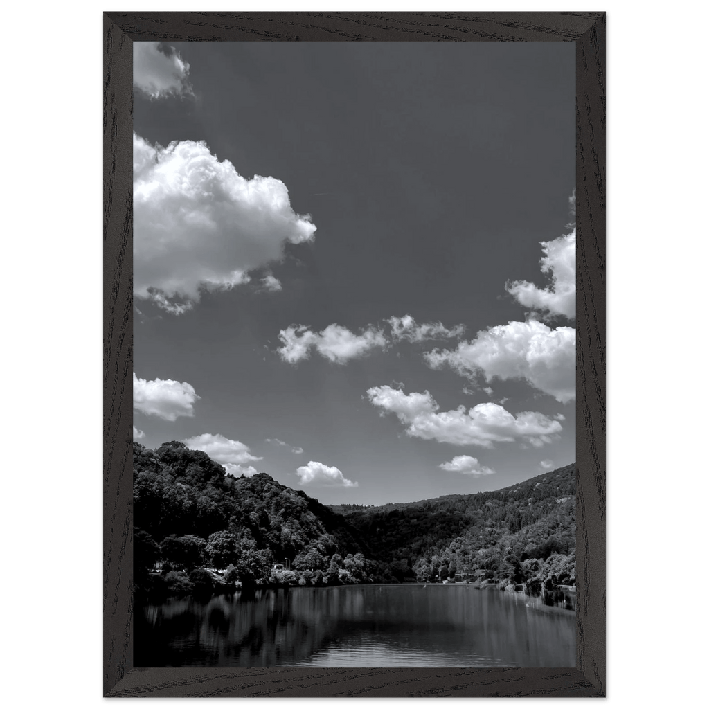 Black and white mounted framed poster of a German river view, part of the Studio Edition travel collection, 15x20 cm print.