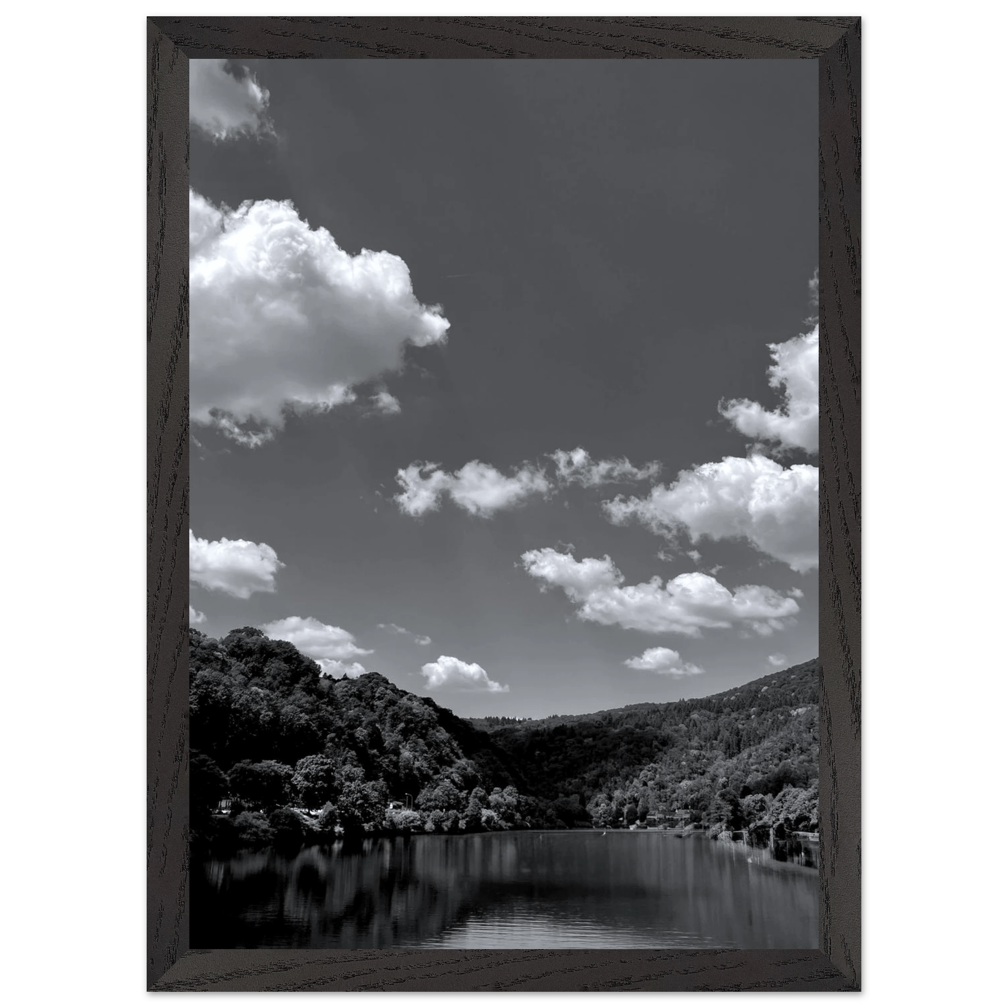 Black and white mounted framed poster of a German river view, part of the Studio Edition travel collection, 15x20 cm print.