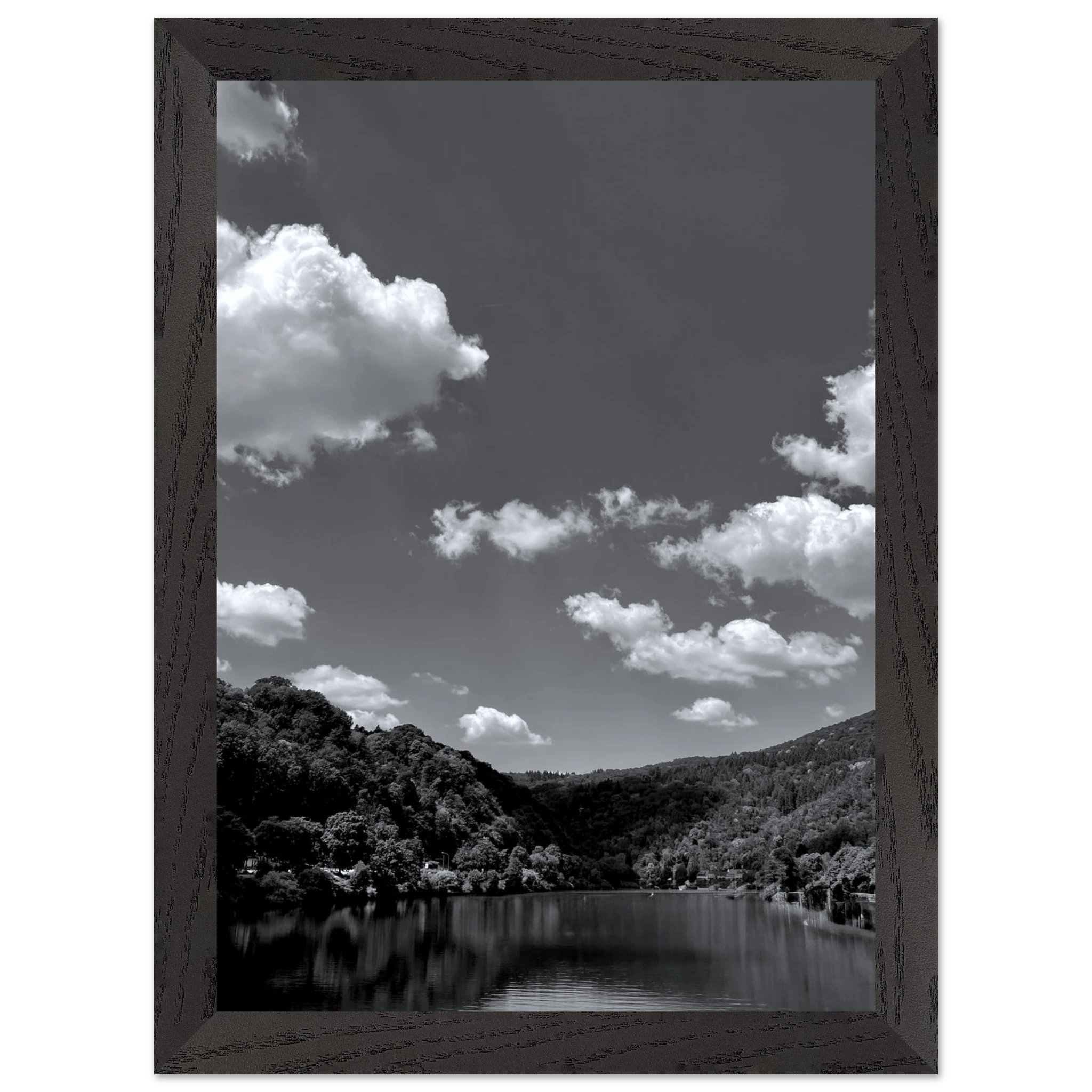 Black and white mounted framed poster of a German river view, part of the Studio Edition travel collection, 15x20 cm print.