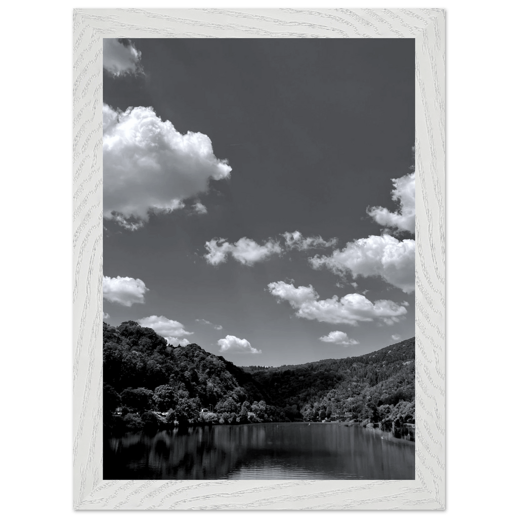 Black and white framed poster of a German river view from the My Store travel collection, mounted on print material, 15x20 cm.