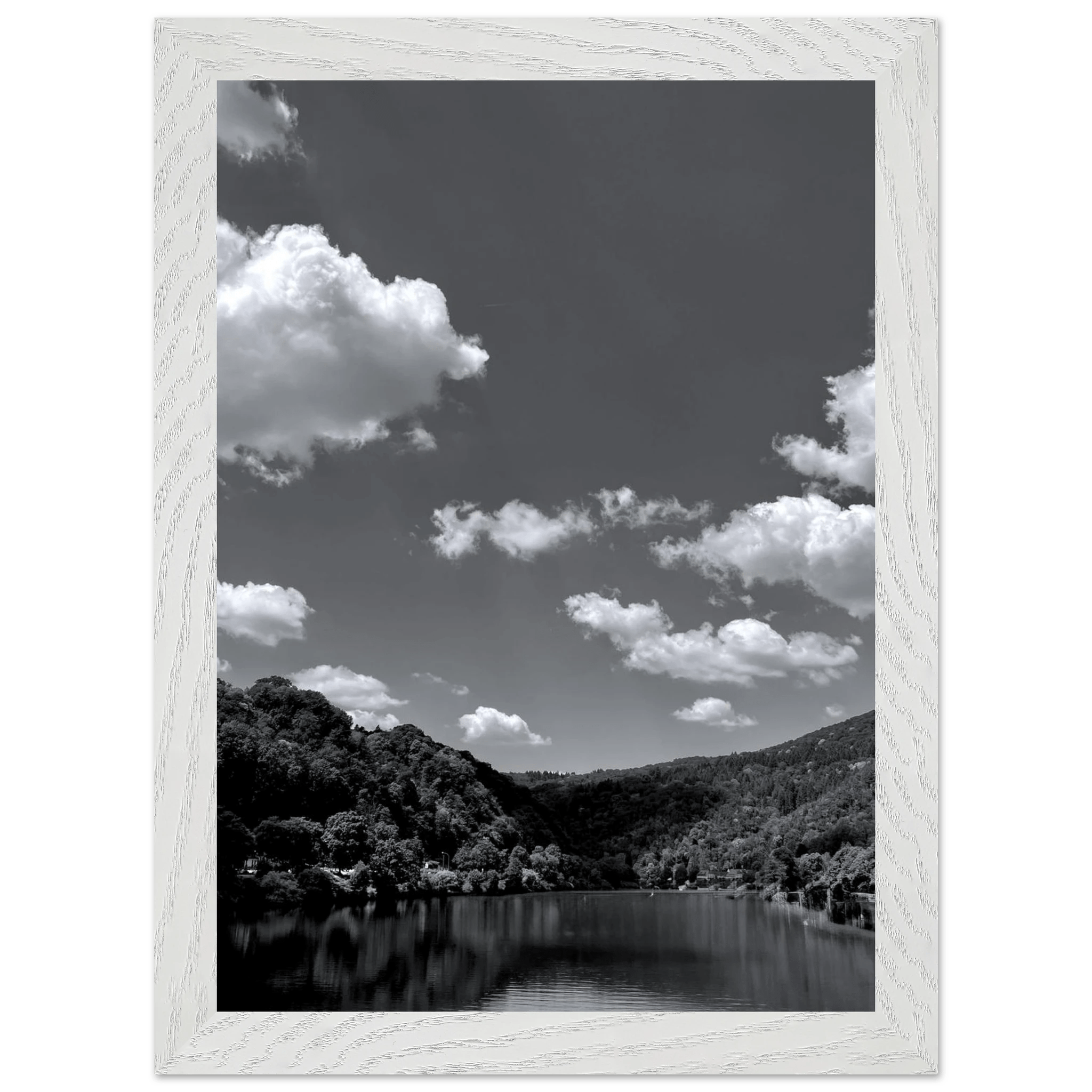 Black and white framed poster of a German river view from the My Store travel collection, mounted on print material, 15x20 cm.
