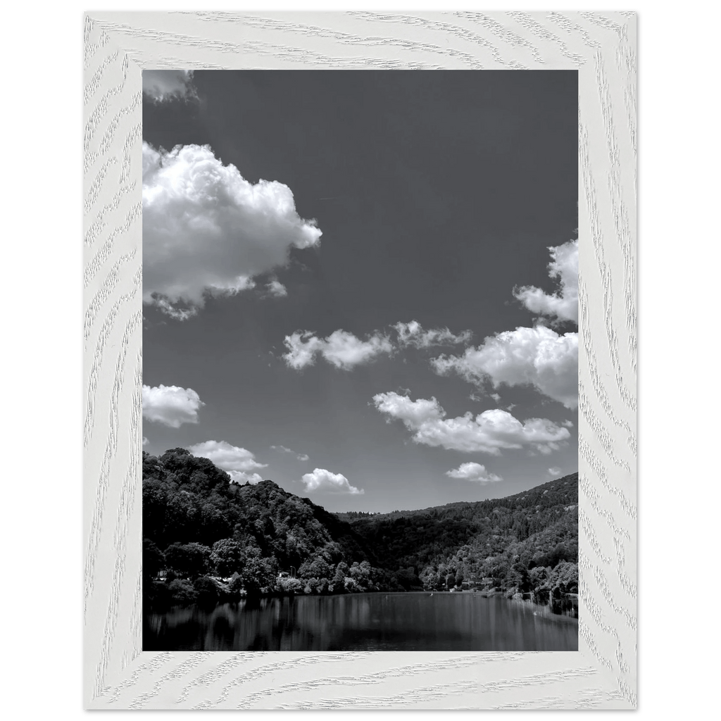 Black and white mounted framed poster of a German river view, part of the Studio Edition travel collection, 15x20cm print.