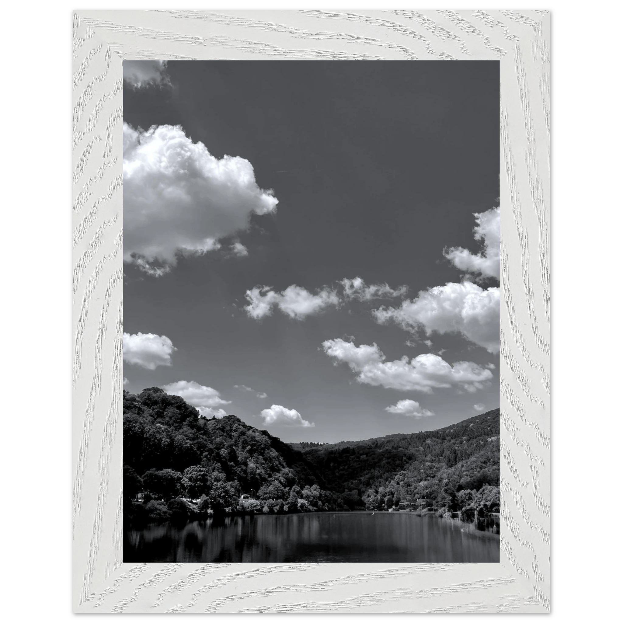 Black and white mounted framed poster of a German river view, part of the Studio Edition travel collection, 15x20cm print.