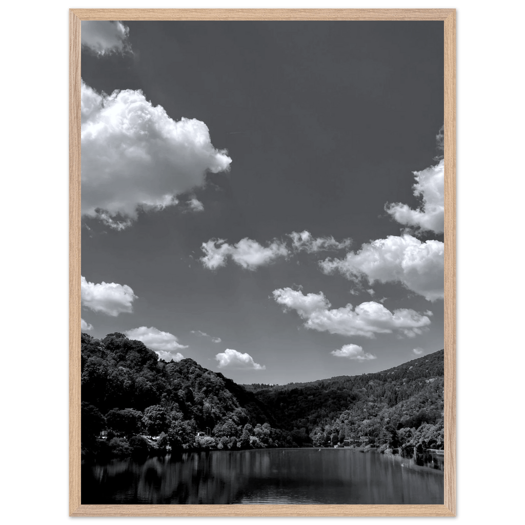 Black and white mounted framed poster of a German river view, 15x20 cm print from the Travel Collection Studio Edition.