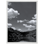 Black and white mounted framed poster of a German river view from the Travel Collection, studio edition, 15x20 cm print.