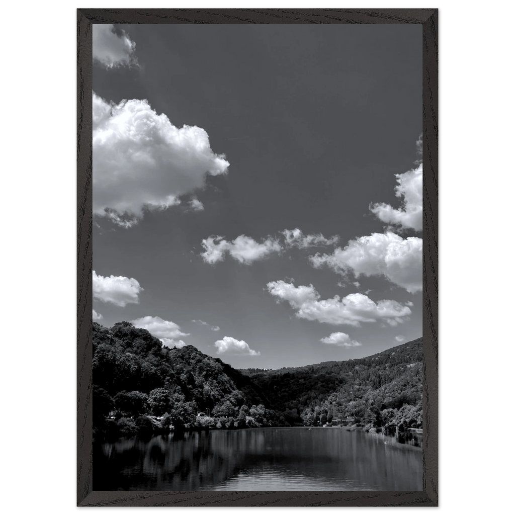 Black and white mounted framed poster of a German river view from the Black & White Travel Collection, Spring 26 Studio Edition.