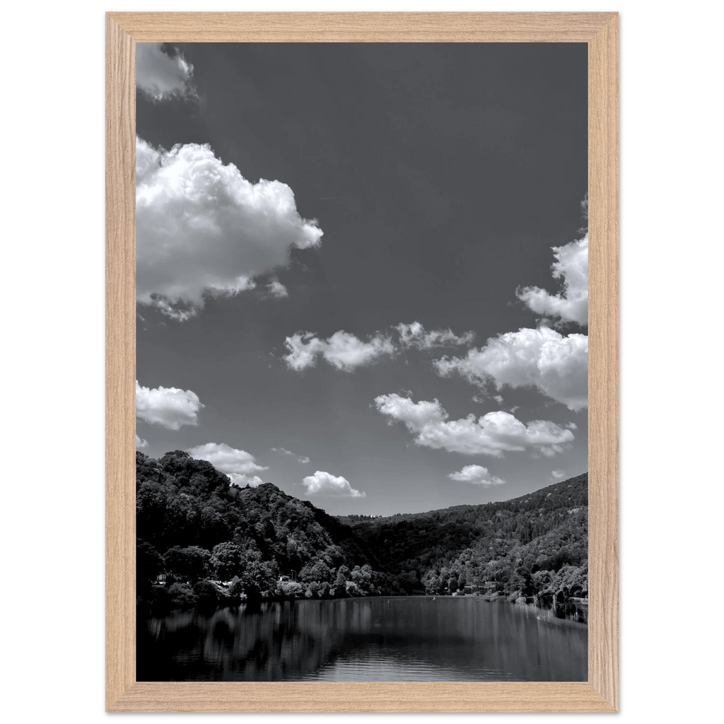 Black and white framed poster of a German river view from the My Store travel collection, mounted 15x20 cm print with white frame.