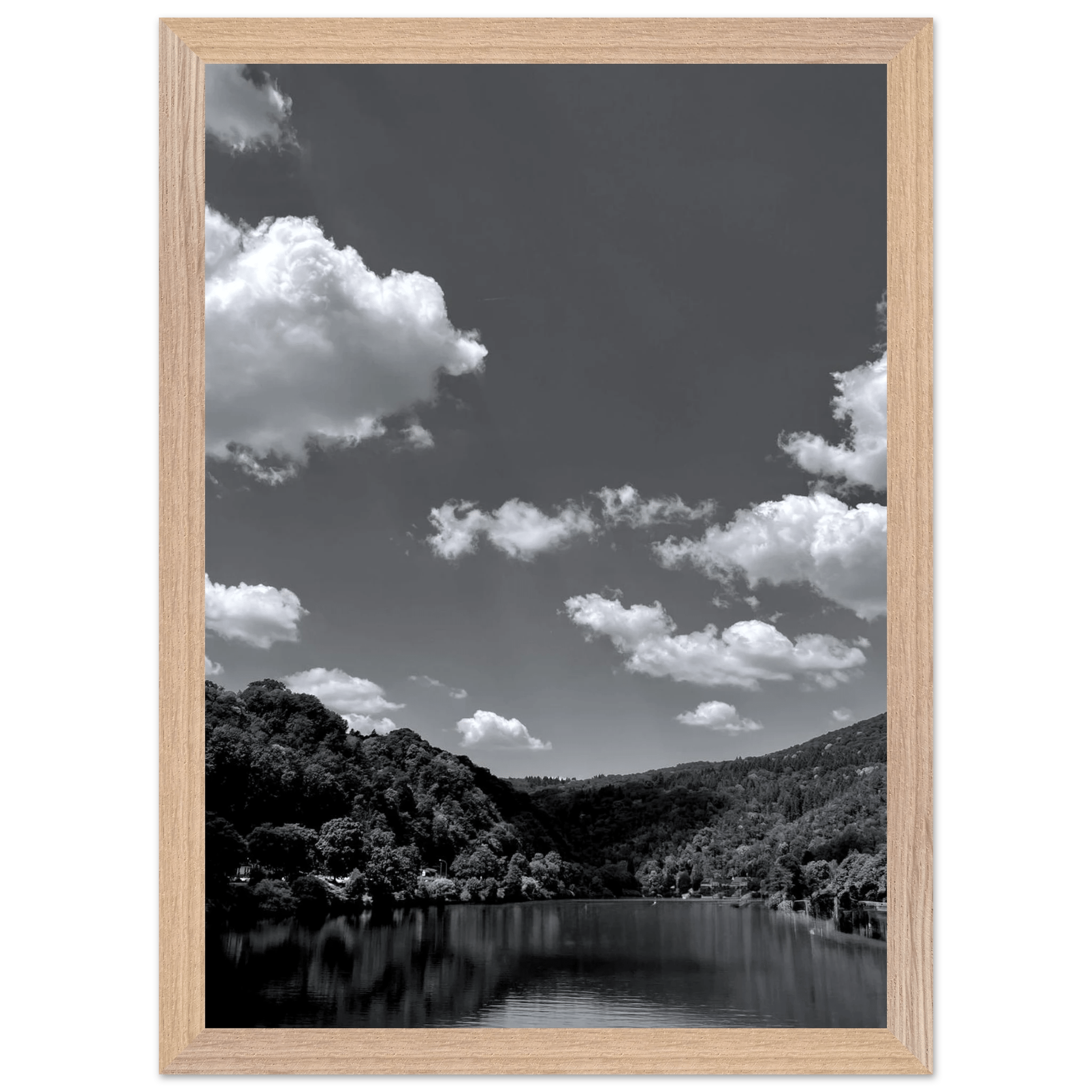 Black and white framed poster of a German river view from the My Store travel collection, mounted 15x20 cm print with white frame.