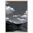 Black and white mounted framed poster of a German river view, 15x20 cm print in white frame from the Black & White Travel Collection.