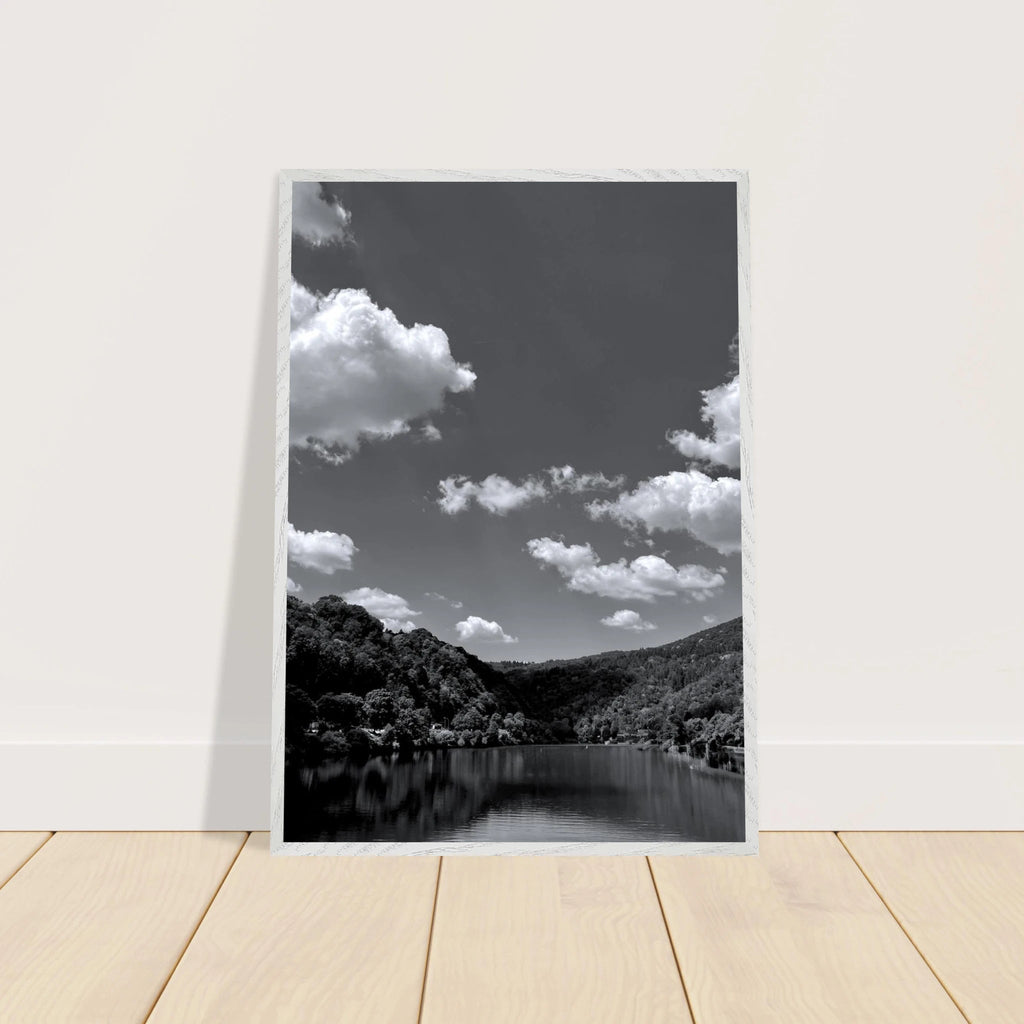 Black and white mounted framed poster of a German river view, 15x20 cm print, part of the Studio Edition travel collection.