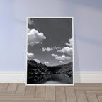 Black and white mounted framed poster of a German river view from the Studio Edition travel collection, 15x20 cm print material.