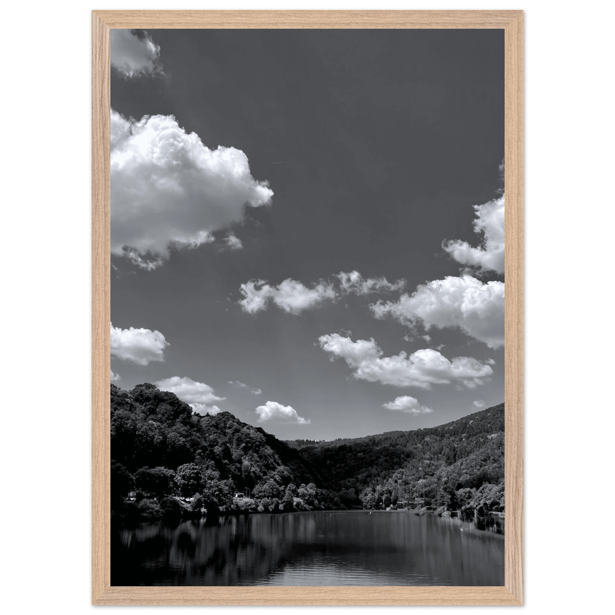Black and white mounted framed poster of a German river view, part of the Studio Edition travel collection, 15x20 cm print.