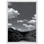 Black and white mounted framed poster of a German river view, 15x20 cm print in a white frame from the Black & White Travel Collection.