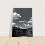 Black and white mounted framed poster of a German river view from the travel collection, studio edition, 15x20 cm print.