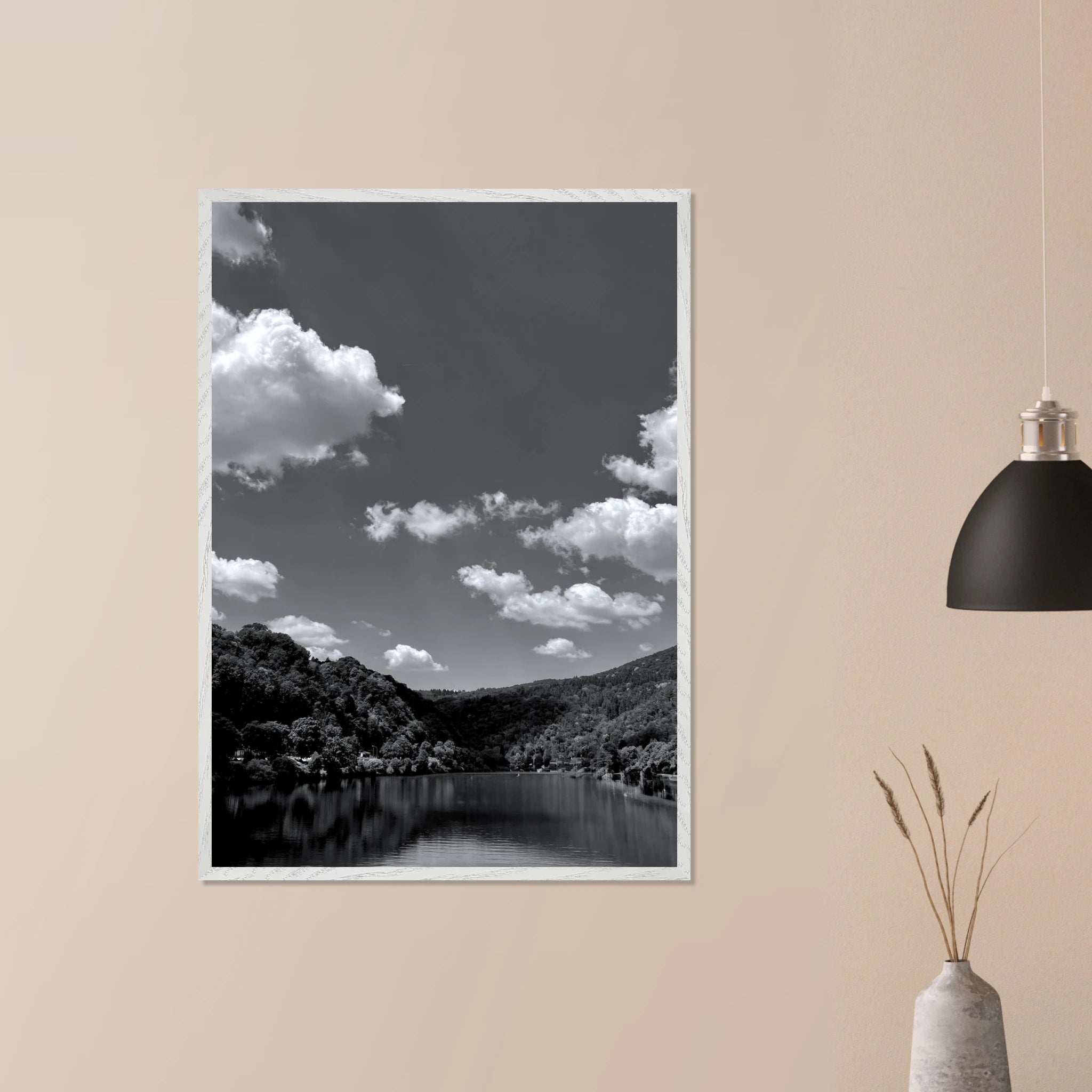 Black and white mounted framed poster of a German river view, part of the Studio Edition travel collection, 15x20 cm print.
