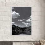 Black and white mounted framed poster of a German river view, 15x20 cm print with a white frame, part of the Black & White Travel Collection.