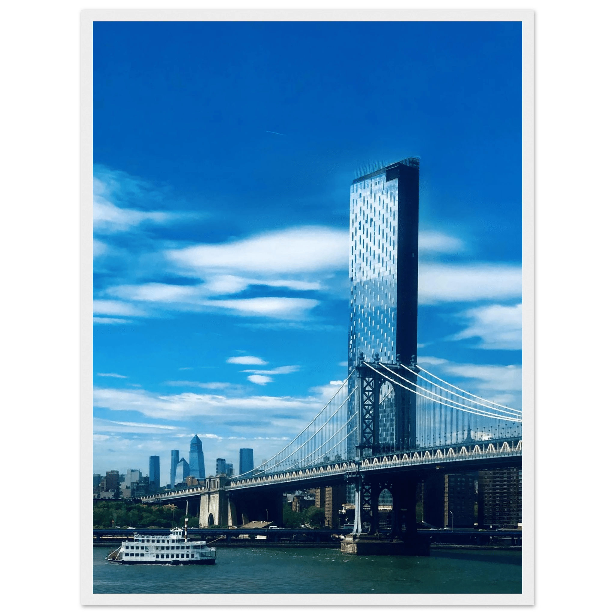 Framed NYC Manhattan Bridge and East River urban photography print from My Store's Travel Collection, studio edition.